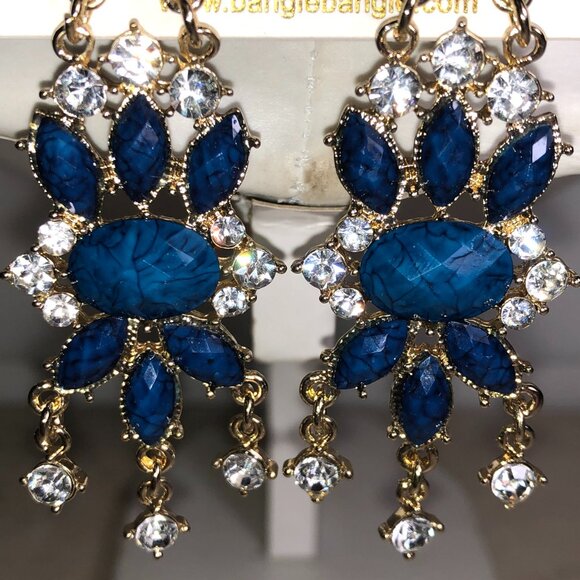 Amrita Blue Lapis & Gold Chandelier Crystal Earrings - Picture 2 of 4